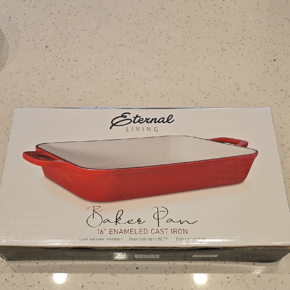 Eternal Living Red Enameled Cast Iron Baker Pan 16"